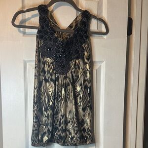 Moa Moa Black and Gold Beaded Tank Top